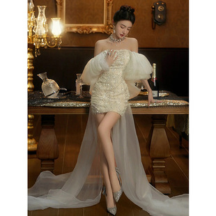 生日party小礼服高级感轻奢小众宴会气质高端一字肩成人礼公主裙