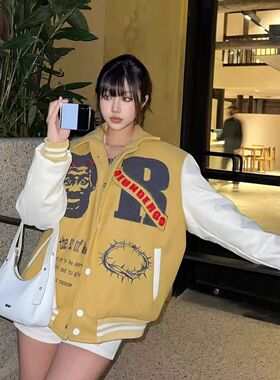REUNDERGO杨博文同款美式复古棒球棉服女秋冬夹棉夹克外套男