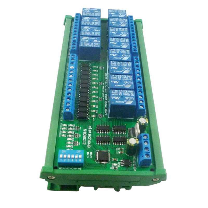 N4D8C12隔离12入12出RS485继电器Modbus RLTU协议DIN35轨道外壳PL