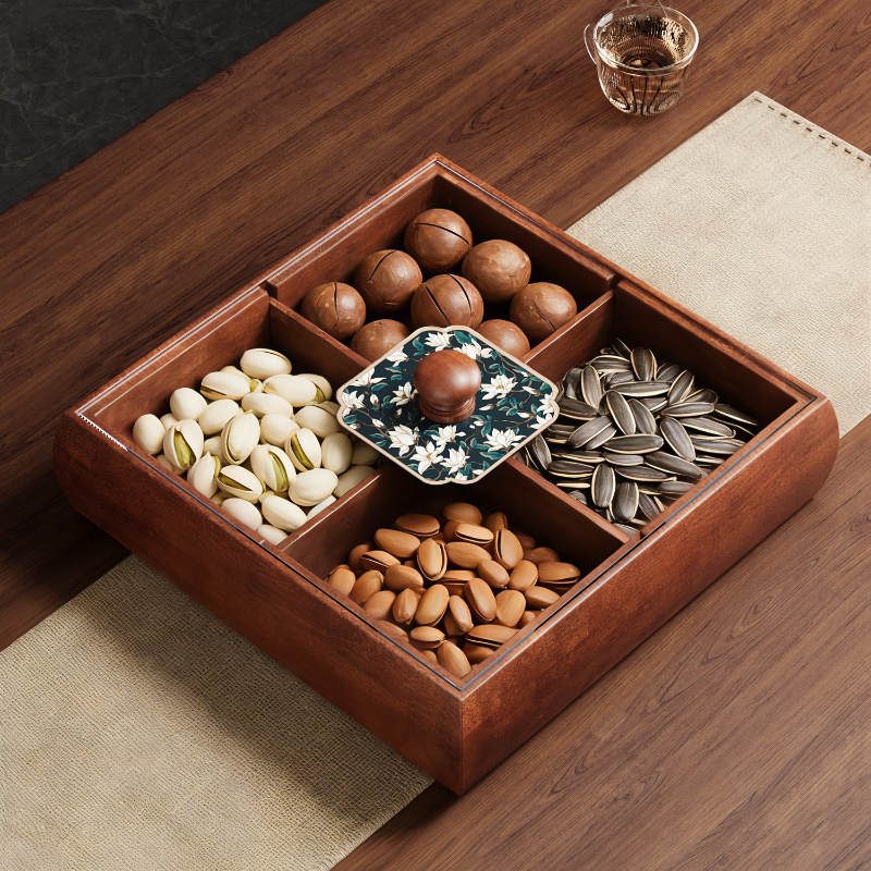 中式复古带盖四宫格干果盘2025竹制客厅茶几零食糖果干果收纳盒,餐饮具,果盆/果盘/果篮,淘宝优惠券,粉丝福利购,淘宝优惠卷