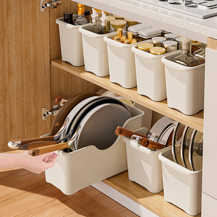 日本锅具收纳盒储物盒厨房橱柜整理盒带滚轮拉篮储物盒收纳架置物