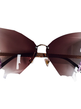 无框渐进镶钻蝴蝶太阳镜女圆脸大脸显瘦墨镜遮阳高级感韩版茶色