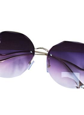 无边框渐变镶钻太阳镜女圆脸大脸显瘦遮阳 韩版墨镜2022高档