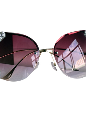 2024新款无框镶钻珍珠太阳镜女圆脸大脸遮阳防晒显瘦墨镜韩版洋气