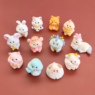 创意全套12生肖摆件迷你老虎兔猴马羊蛇公仔模型办公桌面治愈摆件