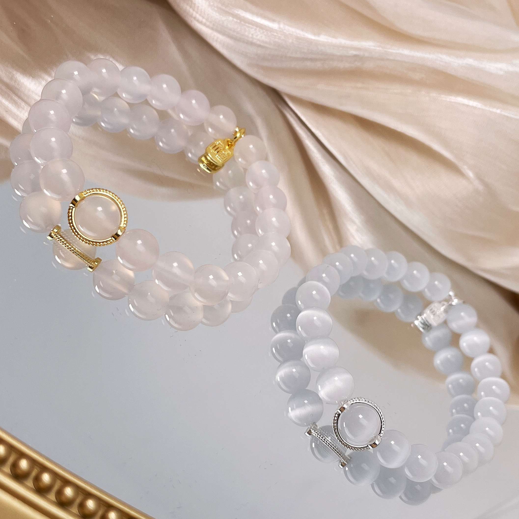 白玛瑙手链原创新中式猫眼石手串