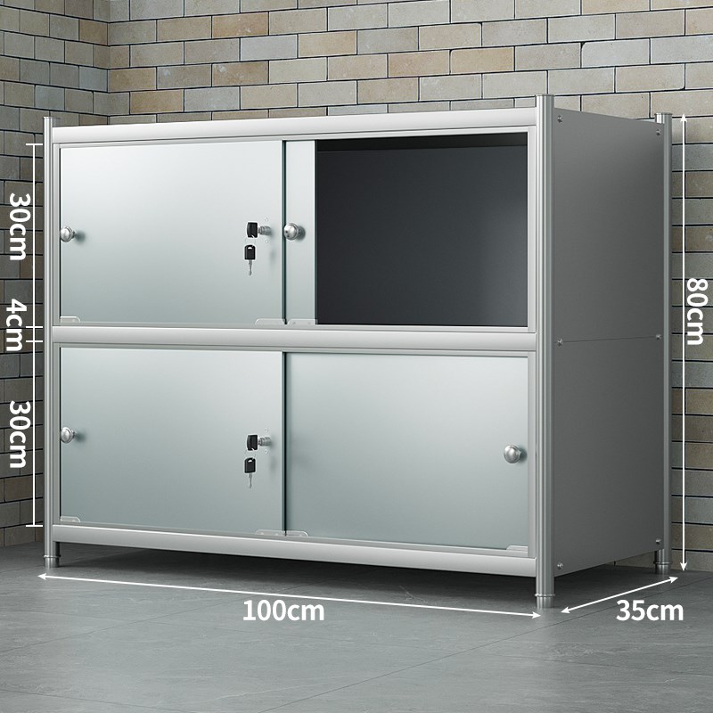 带门带锁全封闭不锈钢置物架多层厨房收纳整理落地式储物货架