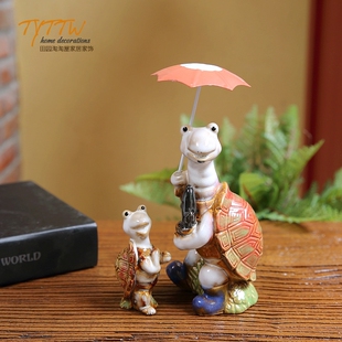 美式乡村情侣兔兔可爱造型撑伞青蛙摆件 花园摆件儿童房
