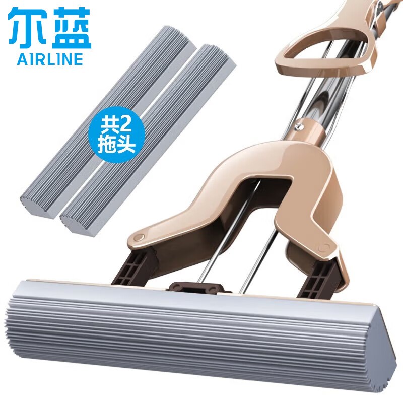 家用不锈钢拉杆对折胶棉拖把海绵拖布免手洗懒人2个头AL-JM01