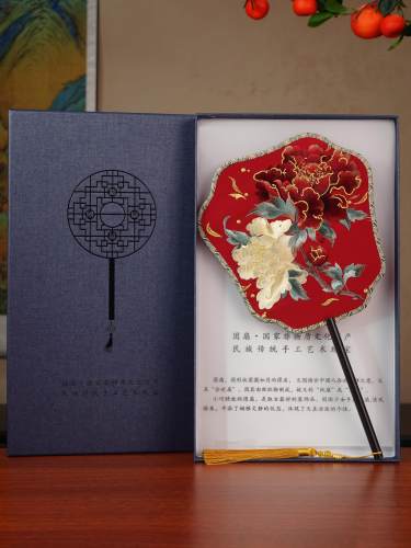 【非遗苏绣】古风中式婚礼高级红色新娘秀禾扇手工刺绣团扇喜扇