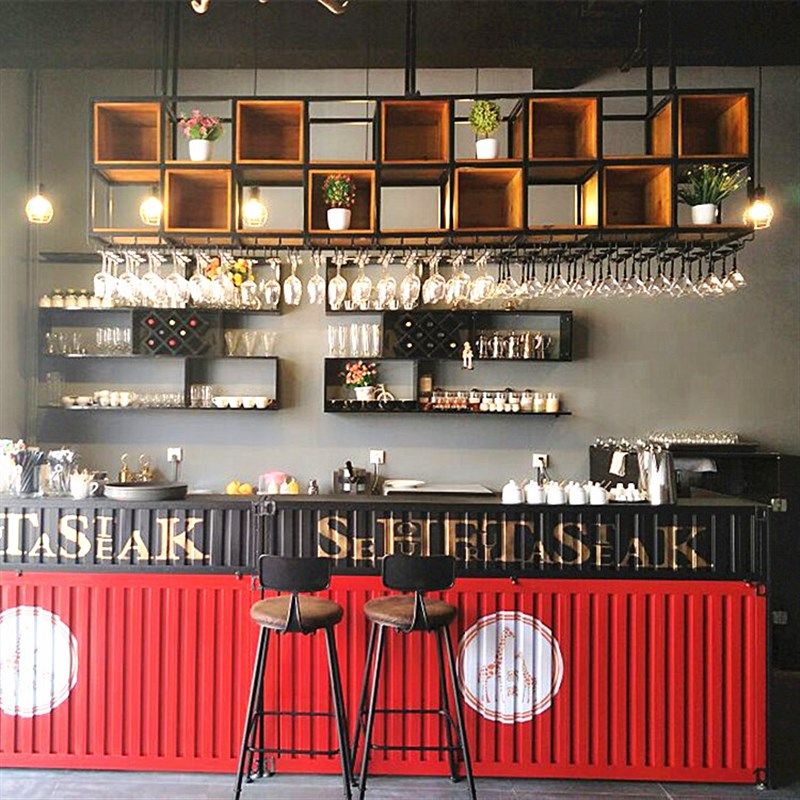 复古实木前台壁挂墙上置物架工业风铁艺吊柜悬挂收纳层架一字搁板