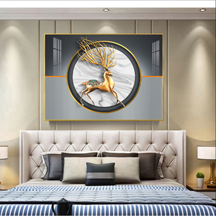 卧室床头装 挂画 饰画现代简约客厅主卧房间墻壁画酒店宾馆玄关横版