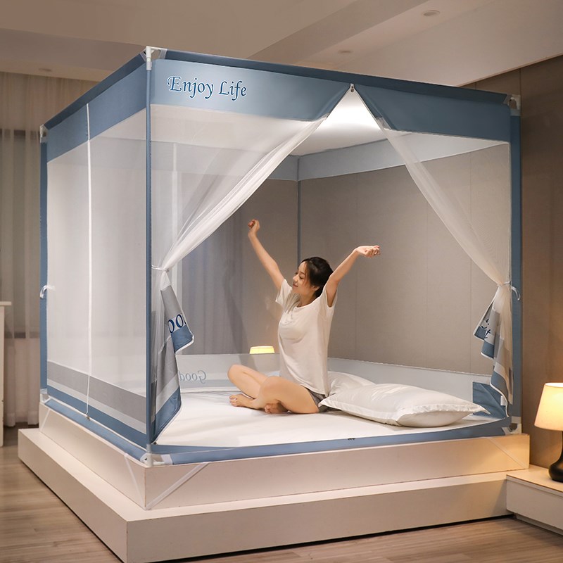 三开门外穿杆坐床式蚊帐拉链不锈钢烤漆防摔1.2m1.5m1.8m2.0m