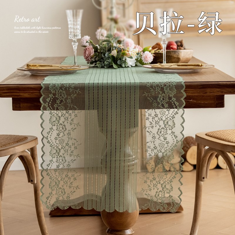 法式现代简约桌旗镂空蕾丝电视柜长条巾五斗柜氛围感台布复古桌布