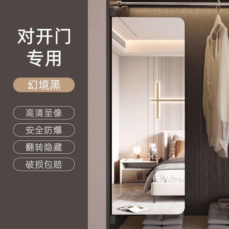 德国衣柜镜子内装隐形柜门内置折叠旋转推拉对平开隐藏全身穿衣镜