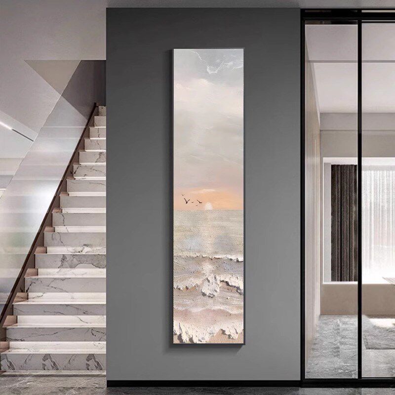 肌理画几何抽象窄长条竖版挂画入户玄关装饰画正对门走廊过道壁画