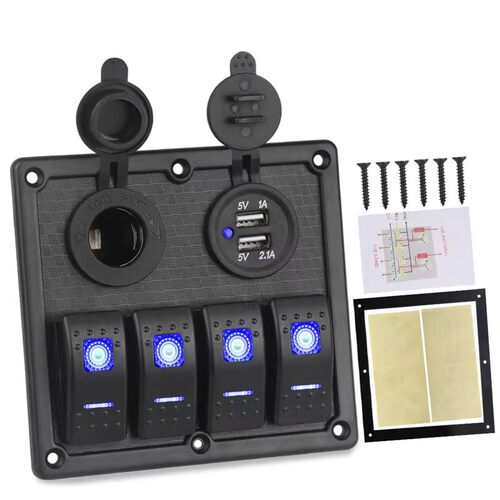 船用开关面板防水4挡6挡房车改装翘板开关12-24V过载保护器多功能