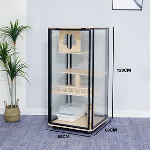 全景玻璃猫别墅全透明实木不占地猫窝猫屋家用小户型猫笼窝舍猫柜