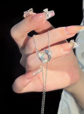 夏日海岛系列海豚项链女轻奢小众设计渐变爱心钛钢锁骨链送女友