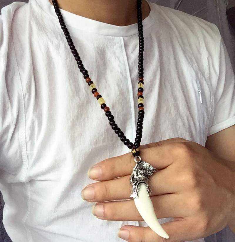 潮男士项链霸气韩版时尚个性百搭衣服装饰品配饰狠牙吊坠毛衣挂件