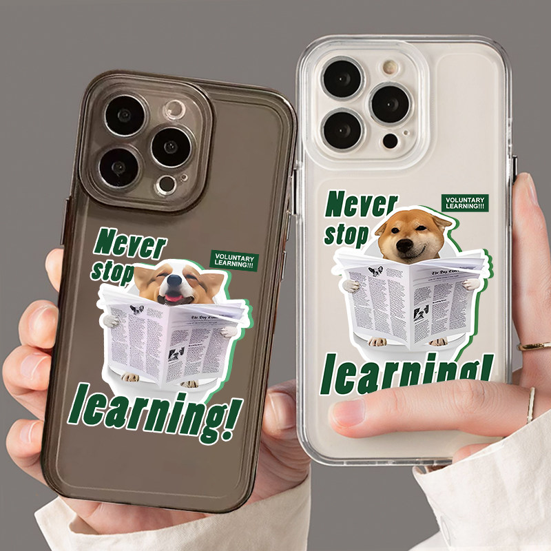 看报纸狗狗手机保护壳适用苹果14透明iphone13柴犬12pro柯基11新款15个性xr创意xs情侣max搞怪趣味8plus矽胶m