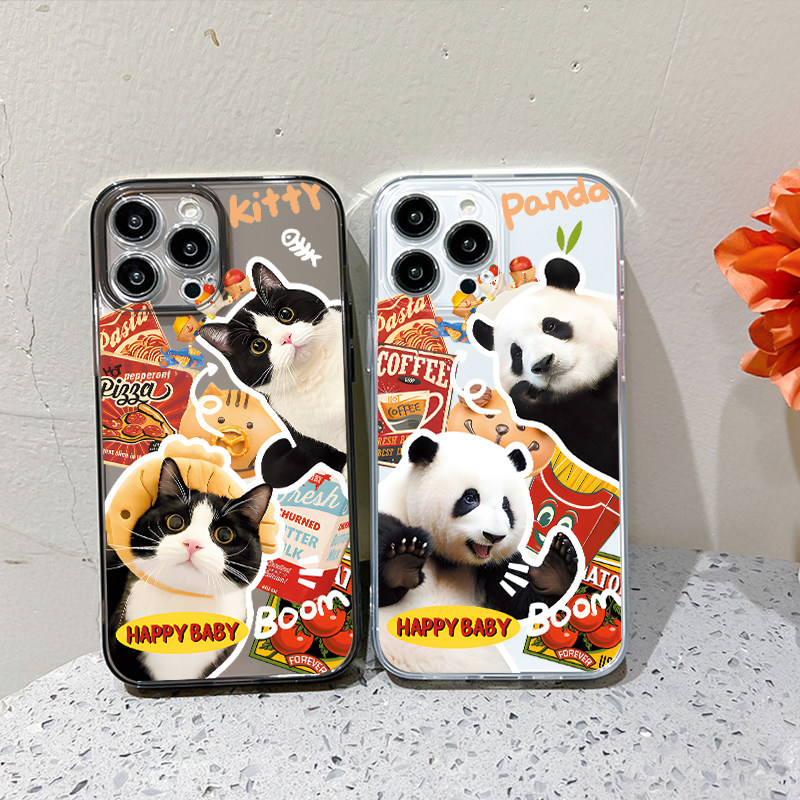 可爱猫咪适用苹果14pro透明15新款iphone15promax手机壳12呆萌熊猫11保护套7plus可爱8g/xsmax/6防摔个性15女
