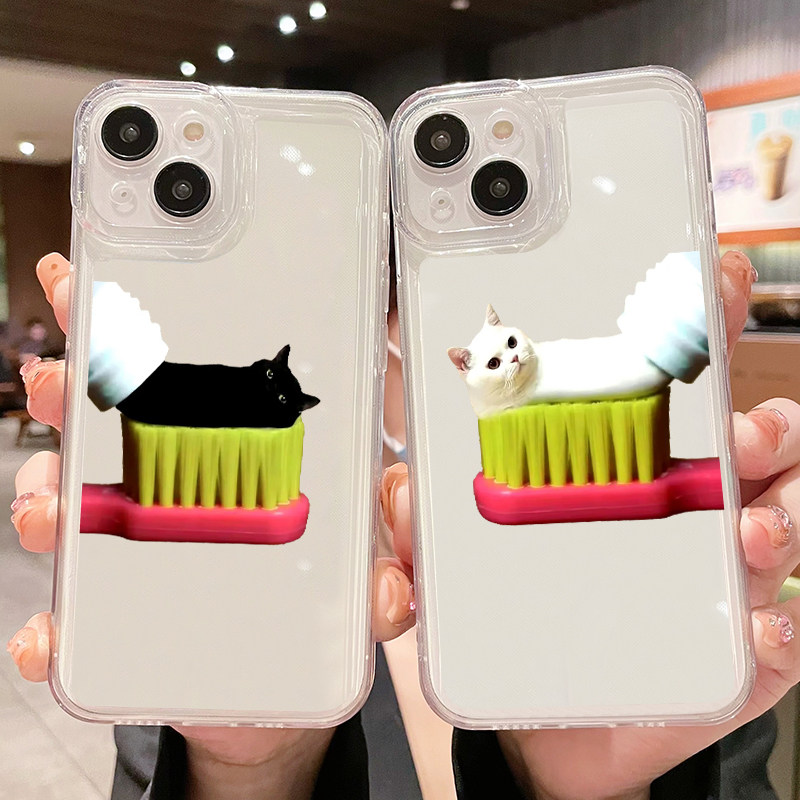牙膏猫手机壳苹果15promax适用于华为mate60pro小猫opporeno10pro红米note13荣耀畅享60小米14pro猫咪vivox90