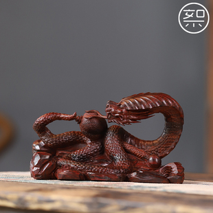 絮旧印度小叶紫檀红木质雕刻灵蛇神兽摆件蛟龙入海檀香紫檀清刀工