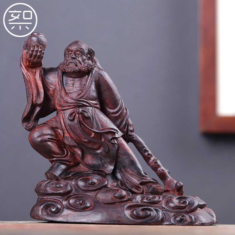 絮旧 达摩祖师摆件 印度小叶紫檀木雕工艺品家用客厅雕刻佛像