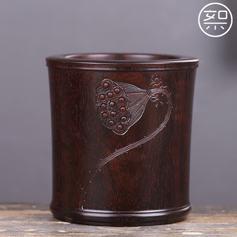 絮旧 莲蓬笔筒 印度小叶紫檀木复古中国风书房毛笔笔筒桌面收纳盒