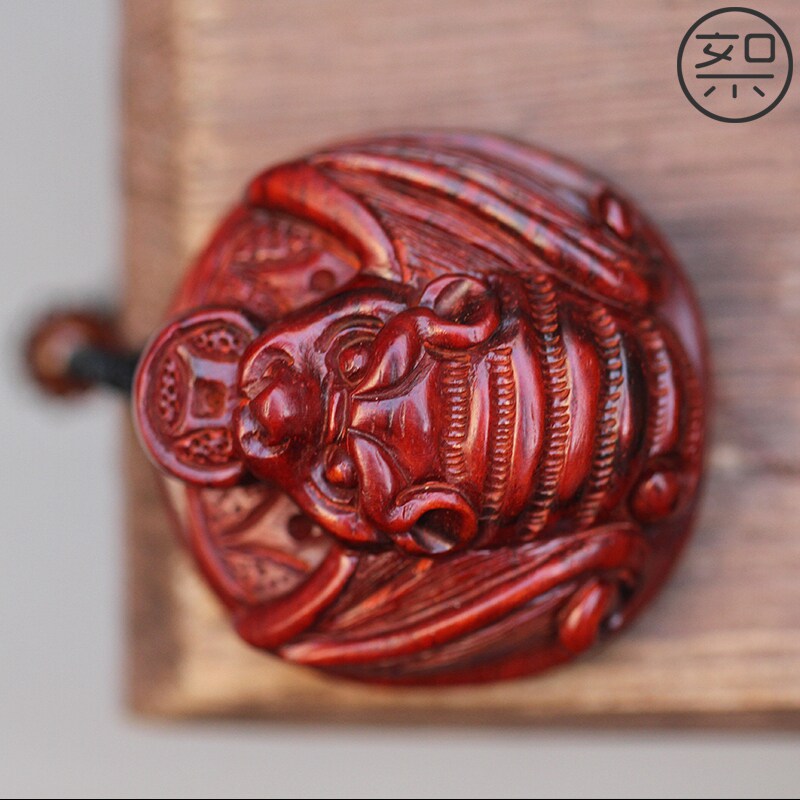 絮旧 福在眼前蝙蝠吊坠 印度小叶紫檀木雕挂件招财红木实木毛衣链