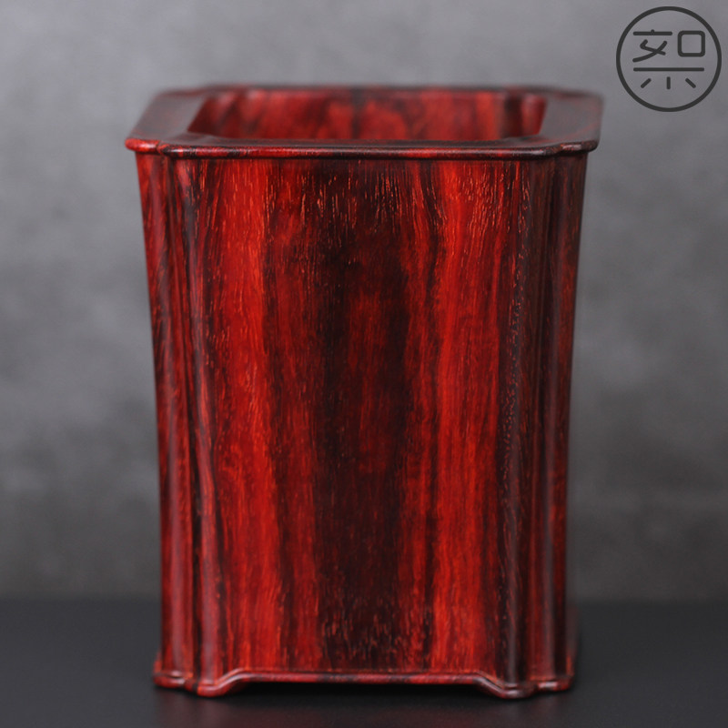 絮旧 印度小叶紫檀木笔筒 方形复古中国风书房办公桌摆件毛笔笔筒