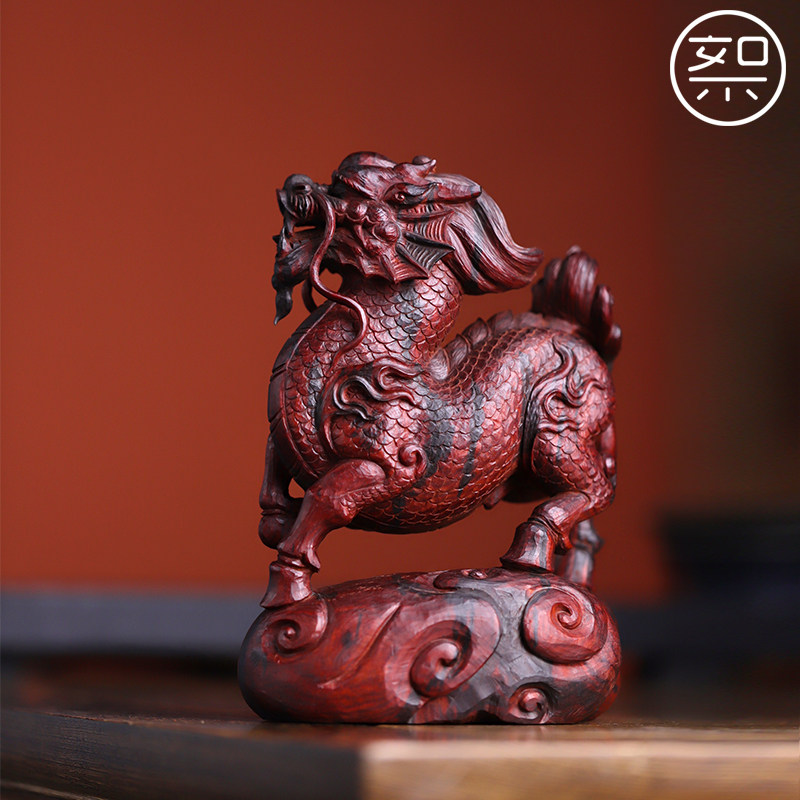絮旧 麒麟摆件 印度小叶紫檀木雕工艺品复古中国风雕刻件古风中式