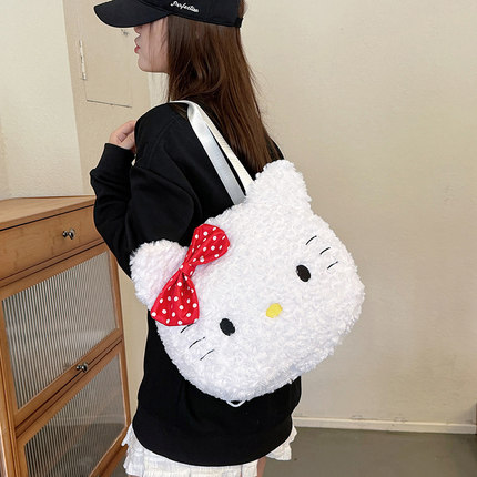 秋冬季毛茸茸可爱双肩包女大容量托特斜跨包HelloKitty毛绒单肩包
