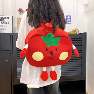 可爱双肩包女大容量卡通搞怪番茄背包设计感小学生初中生上课书包