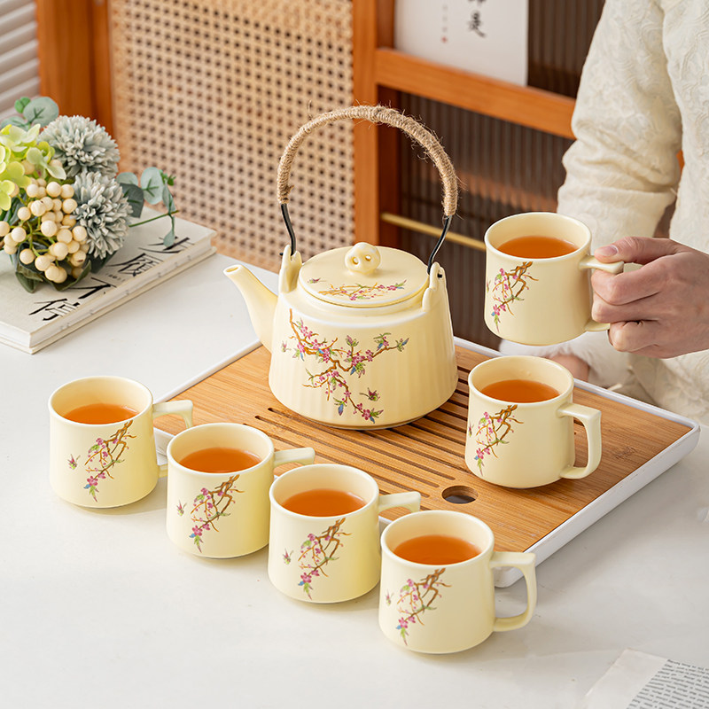 网红米黄紫藤花提梁泡茶壶功夫茶具套装家用高档防烫品茗把杯简约,餐饮具,功夫茶具,淘宝优惠券,粉丝福利购,淘宝优惠卷