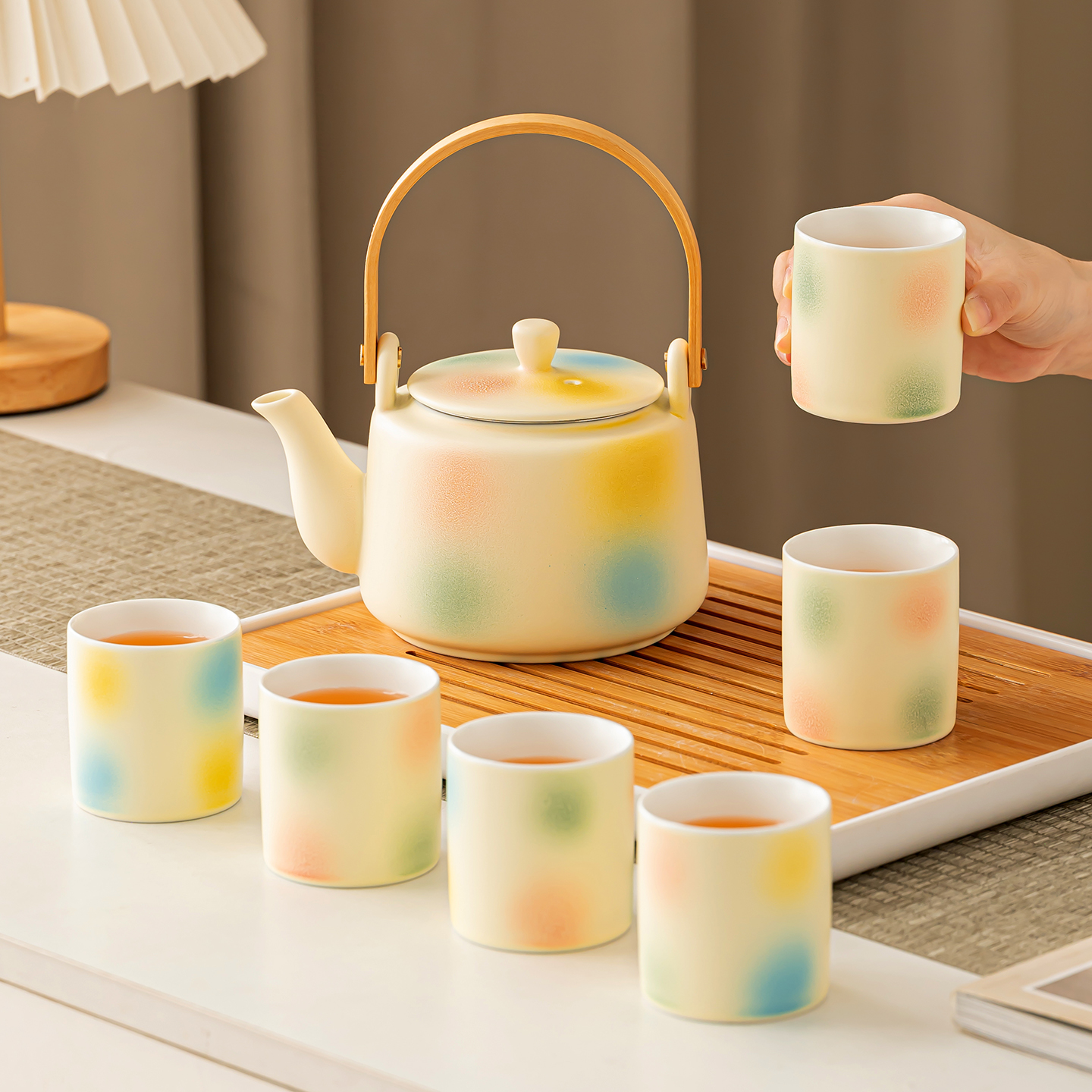 大容量提梁壶一壶六杯功夫茶具