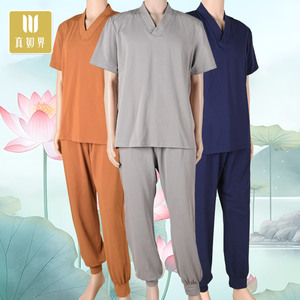真如界僧服夏季半袖禅修服套装男女中国风禅意休闲居士服柔软透气