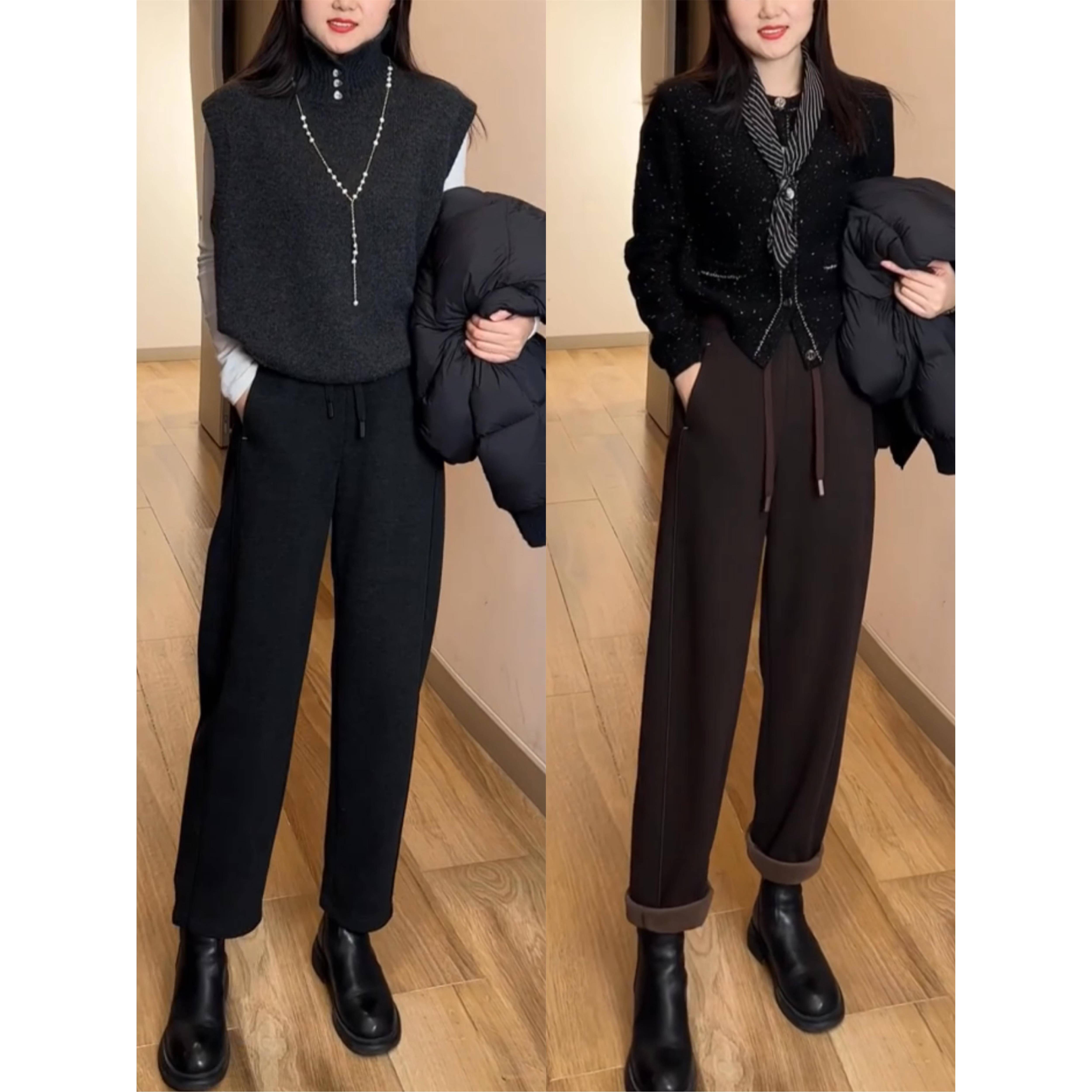 直筒烟管裤女冬加绒小个子九分裤2025新款窄版法棍裤显瘦毛呢裤子