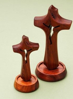 实木立体镂空十字架摆件15cm
