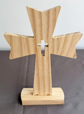 实木摆件十字架桌面摆台