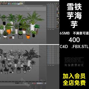 .FBX.STL散尾葵海芋铁万年青盆景雪芦荟盆栽 植物盆栽三维模型C4D
