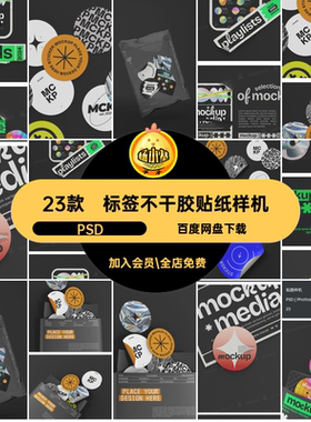 23款趣味贴纸样机贴图PSVIPSDPSDPSD潮流不干胶贴效果图PSDPSD