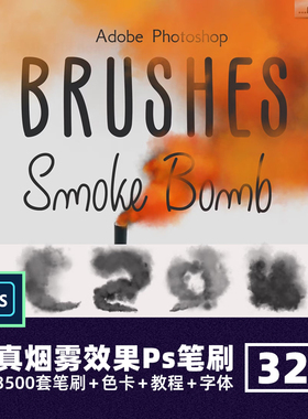云雾烟雾效果笔刷霾逼真合成素材蒸汽特效32款粉尘热气后期Ps烟筒