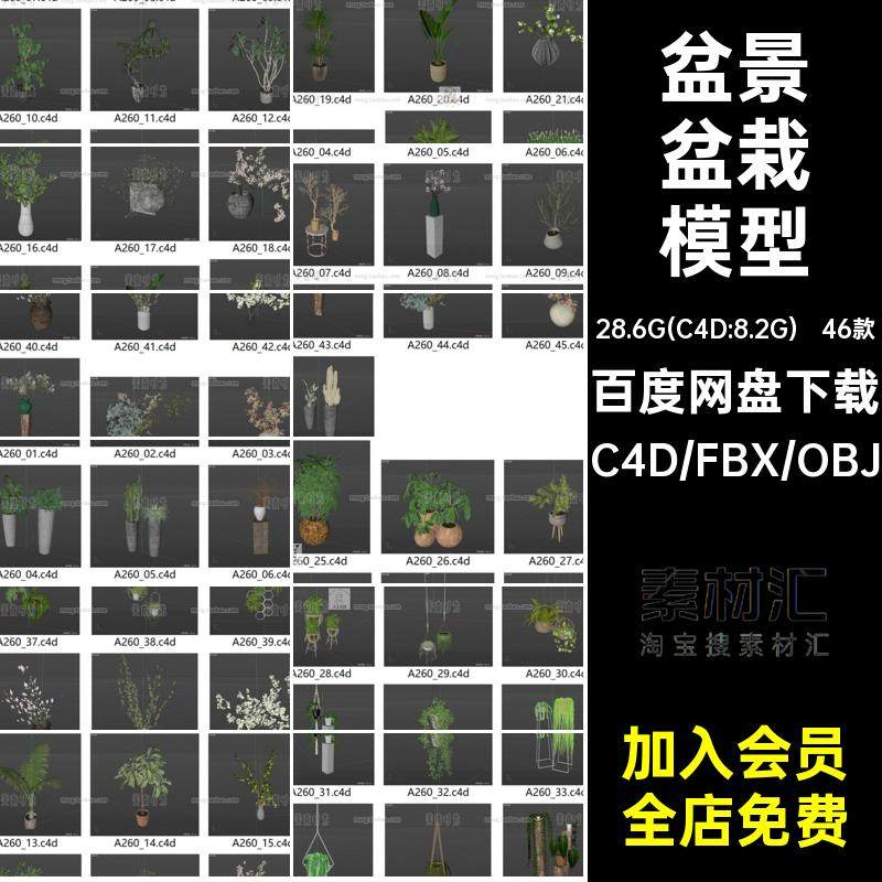 46个植物花卉盆栽绿植盆景装饰摆件C4D模型3D立体fbx格式obj素材,商务/设计服务,设计素材/源文件,淘宝优惠券,粉丝福利购,淘宝优惠卷