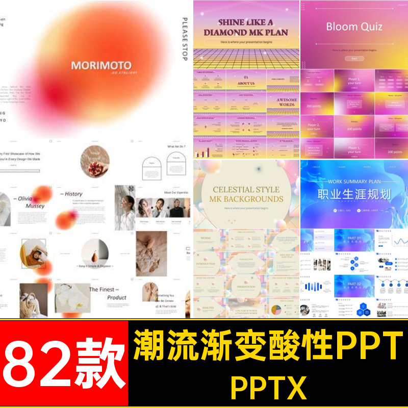 高级感PPT82款毕业总结课件PPTX工作汇报渐变朝流弥散渐变酸性