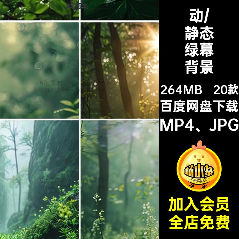 抖音直播间清新动态视频背景绿植物树林叶子图片竖屏设计绿幕素材