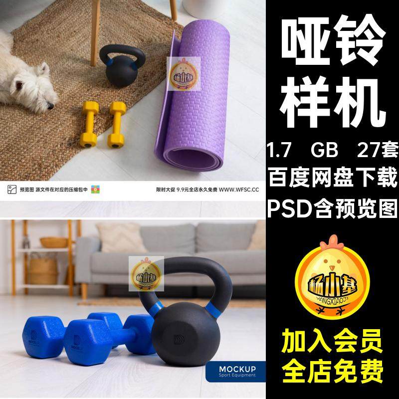 27套哑铃样机模板图片PSD瑜伽气球垫子平面效果健身psd充健身psd
