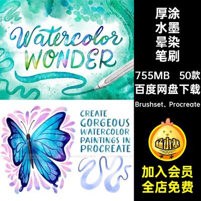 50款水洗釉料水痕笔刷Procreate插画笔逼真晕染水彩插画笔刷合集