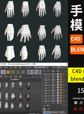 15个C4Dblenderfbx格式手掌简模布线低聚手源文件模型素材MX338
